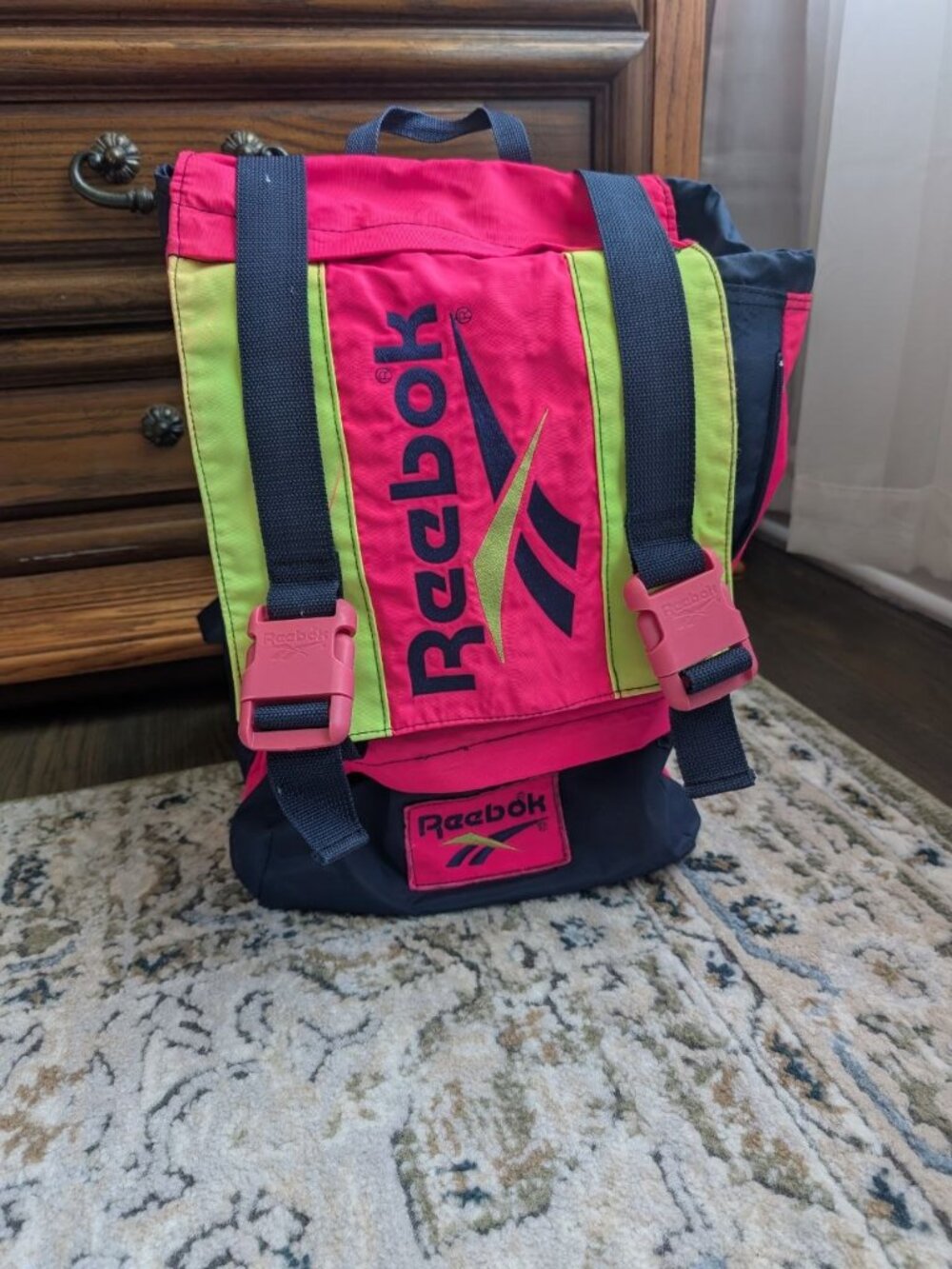 Reebok Vintage 90s Retro Backpack Neon Pink Yellow Blue